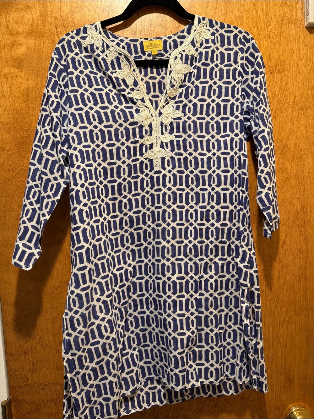 Roberta Roller Rabbit Blue and White Geometric Swim Coverup Tunic